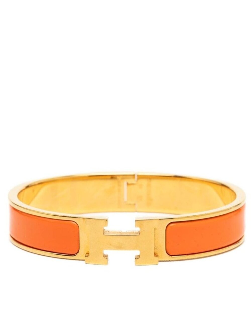 Hermes Click GM Enamel Bracelet Bangle Gold Orange Plating